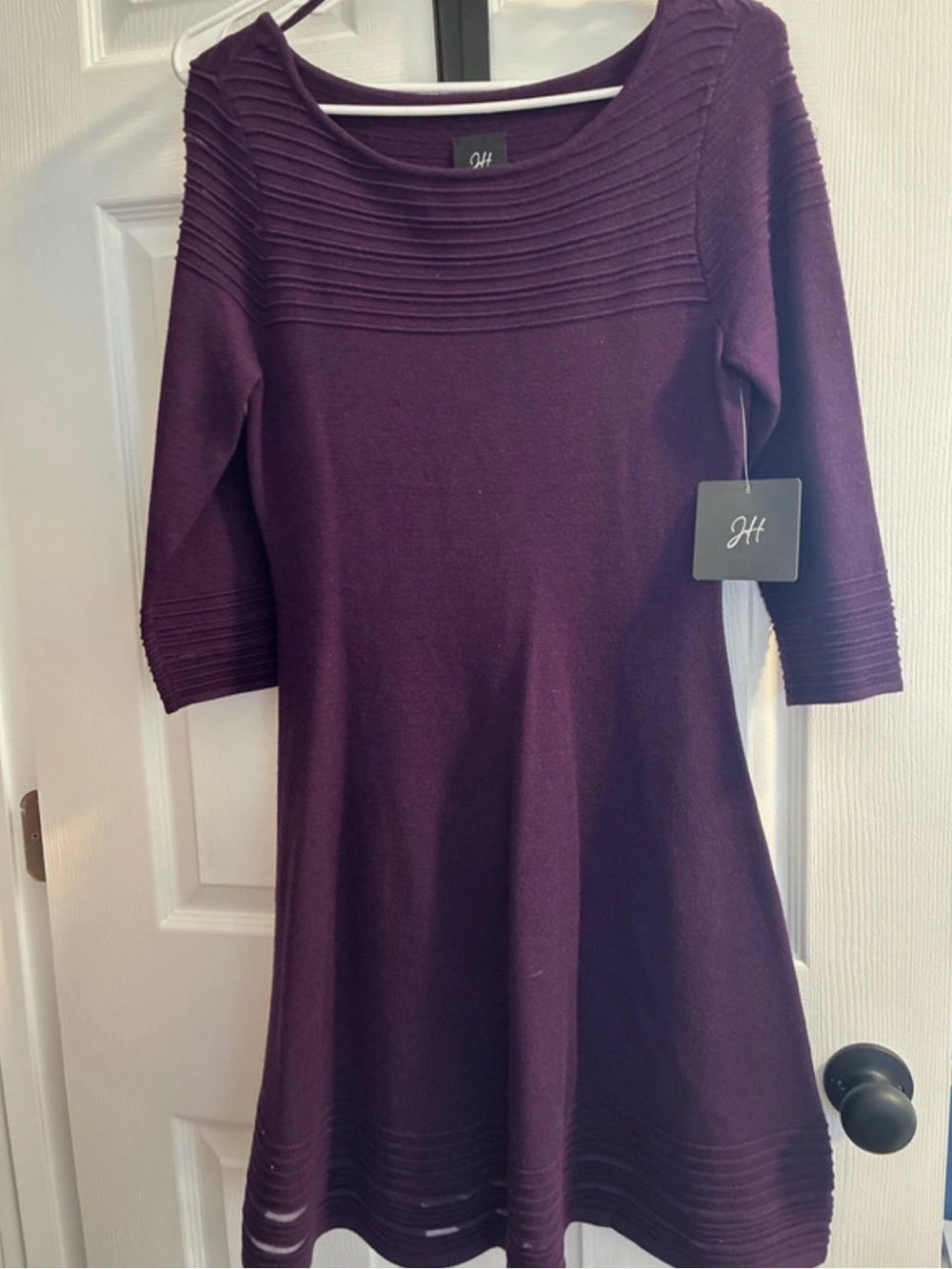 JH Collectibles Plum Ribbed Yoke Fit-and-Flare Midi Dress